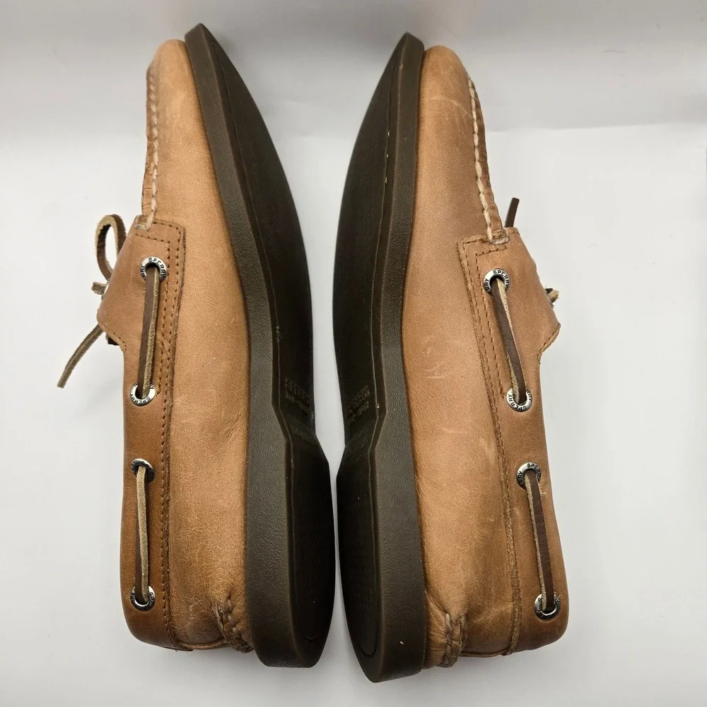 Sperry Boat Shoes Mens 5.5 Authentic Original Tan Leather EUC Nautical Preppy